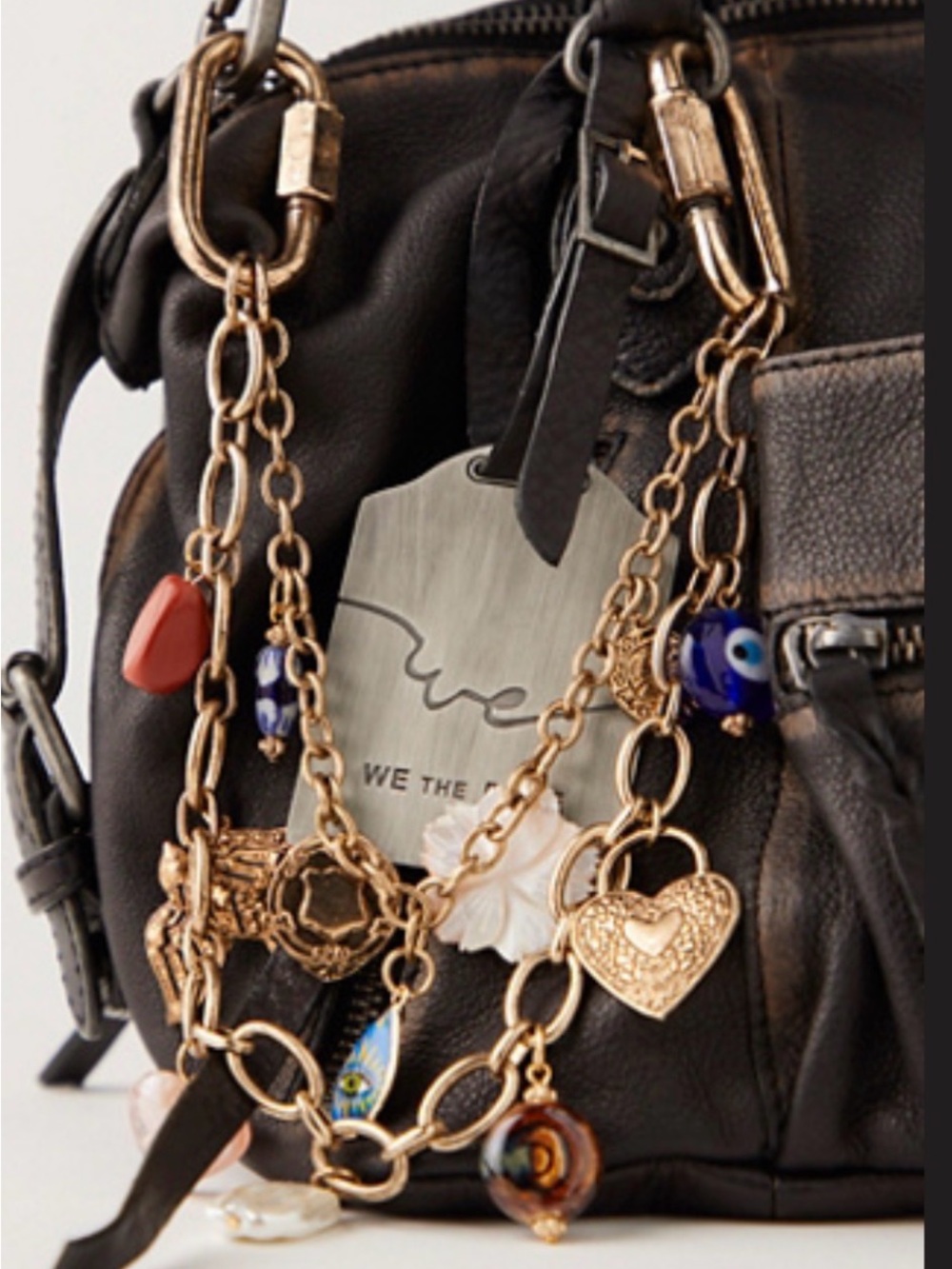 We The Free Tan Suede Baby Emerson Bag with with Double Layer Swag Charm Chain - Picture 11 of 13